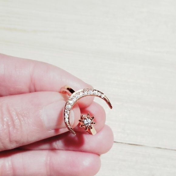 ROSE GOLD Moon Star Ring Celestial Ring adjustable - Picture 4 of 4